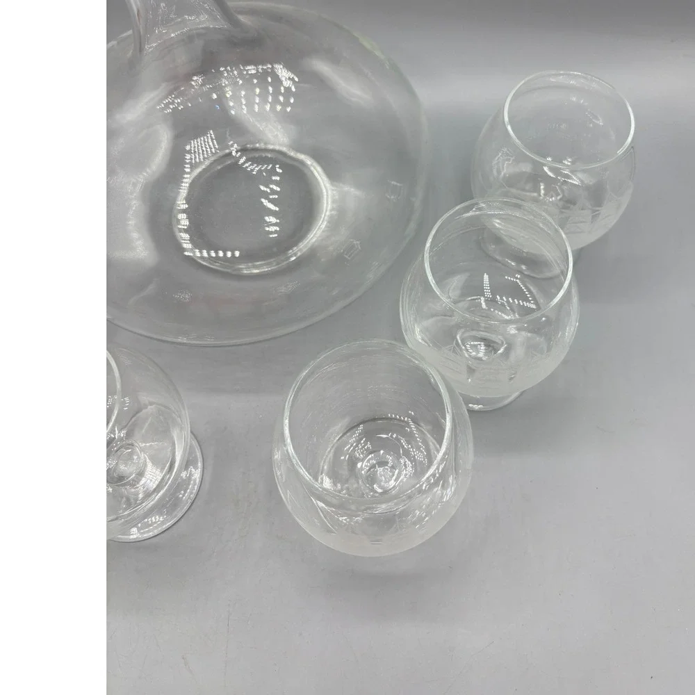 Vtg Etched Crystal Nautical Clipper Ship Decanter Set 6 Glasses Barware‎